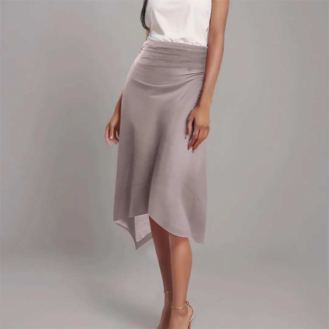 Women's Slimming Waist Irreguar Hem Flowy Handkerchief Hemline Midi Skirt Petite Half Dresses