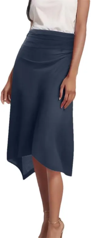 Women's Slimming Waist Irreguar Hem Flowy Handkerchief Hemline Midi Skirt Petite Half Dresses