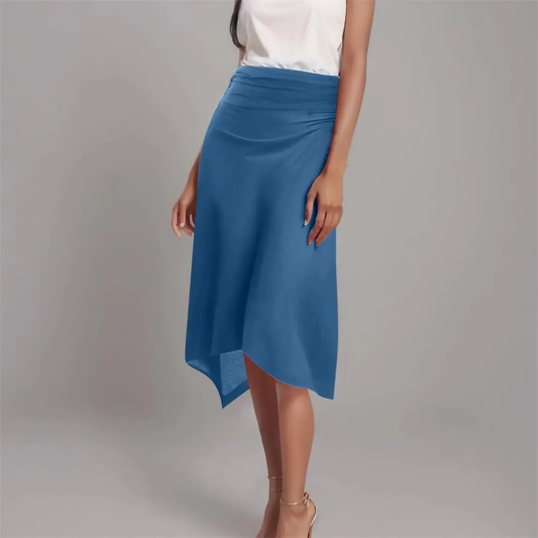 Women's Slimming Waist Irreguar Hem Flowy Handkerchief Hemline Midi Skirt Petite Half Dresses