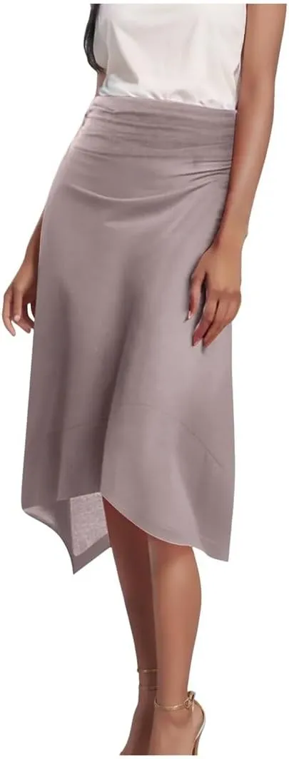 Women's Slimming Waist Irreguar Hem Flowy Handkerchief Hemline Midi Skirt Petite Half Dresses