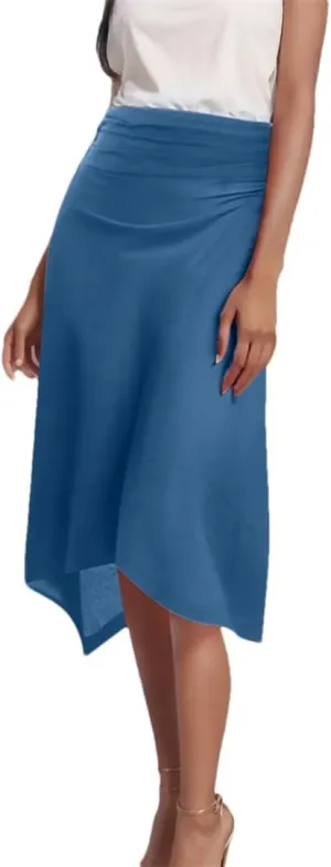 Women's Slimming Waist Irreguar Hem Flowy Handkerchief Hemline Midi Skirt Petite Half Dresses