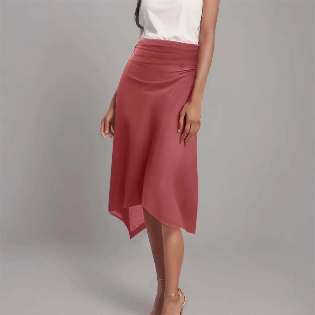 Women's Slimming Waist Irreguar Hem Flowy Handkerchief Hemline Midi Skirt Petite Half Dresses