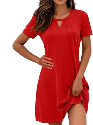 Women's Soft Comfy Summer Mini Dress, Short Sleeve Loose Fit Crewneck Daily T-Shirt Dress Fashion Casual Sundresses