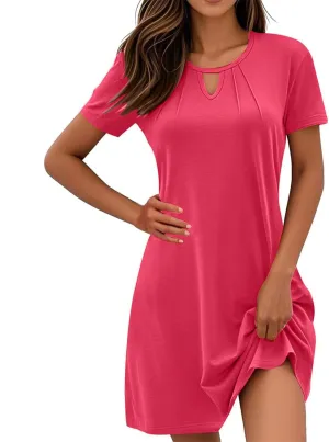 Women's Soft Comfy Summer Mini Dress, Short Sleeve Loose Fit Crewneck Daily T-Shirt Dress Fashion Casual Sundresses