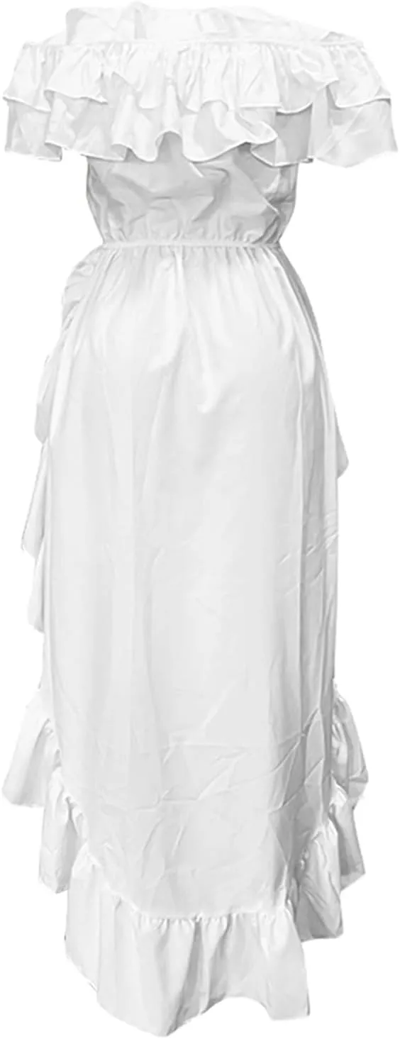 Women's Solid Color Sexy Chic Off Shoulder Ruffle Hem Tail Skirt Casual Skirts for Women 2024