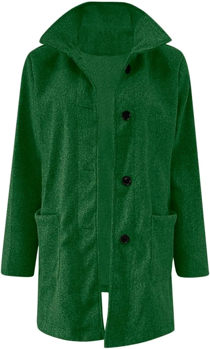 Women's Stand Up Collar Single Breasted Pea Coat Winter Casual Medium Length Trench Coat Solid Colour With Pockets Jacket