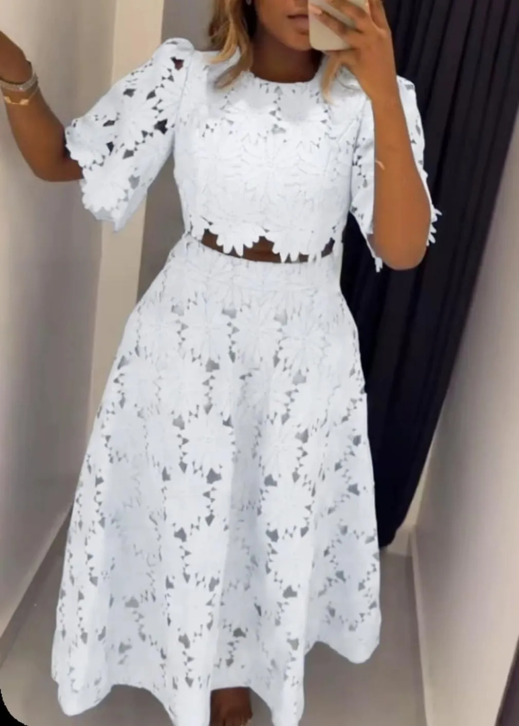 Womens Summer 2 Piece Skirt Set Sleeveless Crop Tank Tops Maxi Skirt Set with Pocket Eyelet Nightclub Party Dress