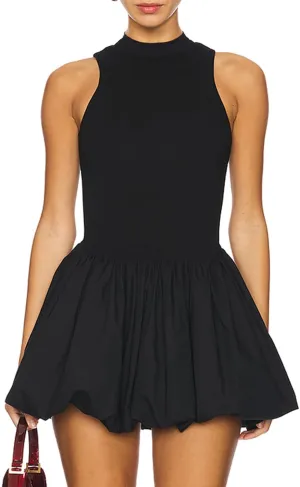 Women's Summer Bubble Mini Dress Sexy Mock Neck Sleeveless Tank Dress Party Club Bodycon Short Dresses