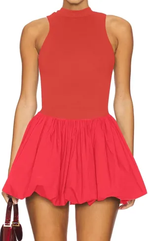 Women's Summer Bubble Mini Dress Sexy Mock Neck Sleeveless Tank Dress Party Club Bodycon Short Dresses