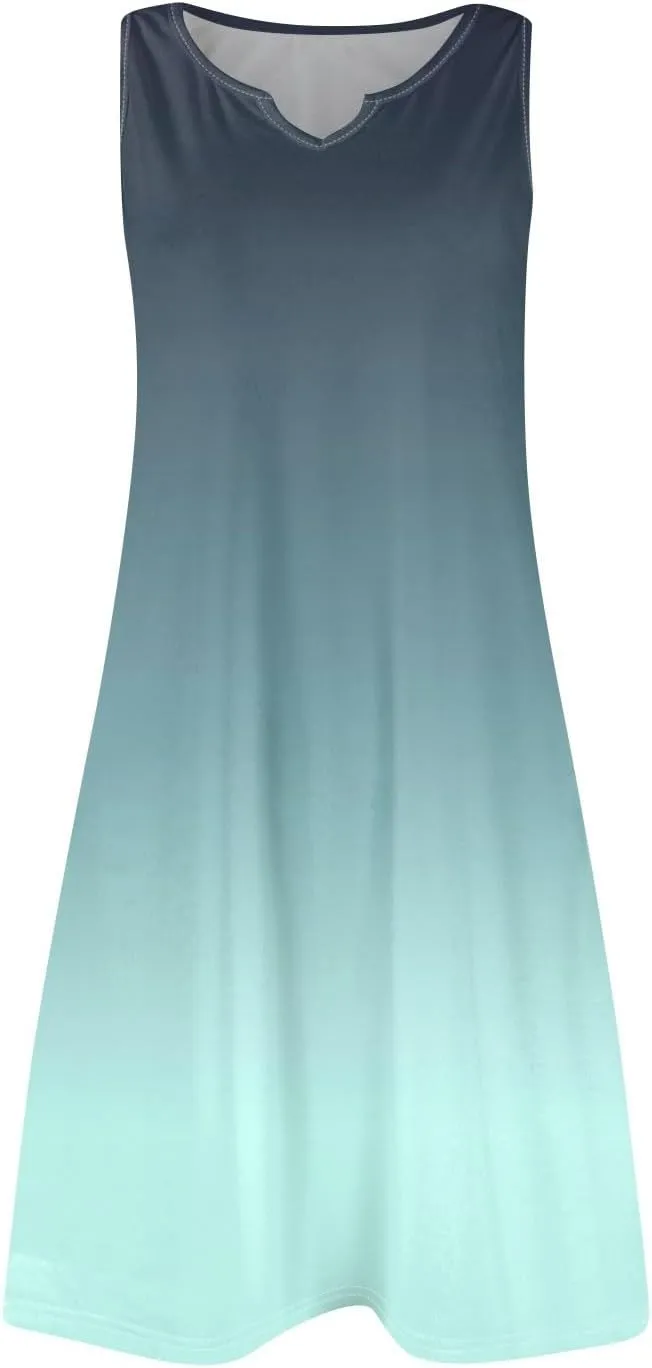 Womens Summer Dresses 2025 Casual V Neck Sleeveless Sundress Fashion Beach Print Dresses Elegant Vacation Mini-Dress