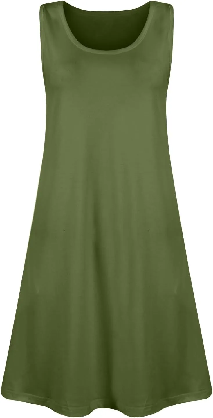 Women's Summer Dresses Loose U Neck Sleeveless Sundresses Casual Floral Dress with Pockets