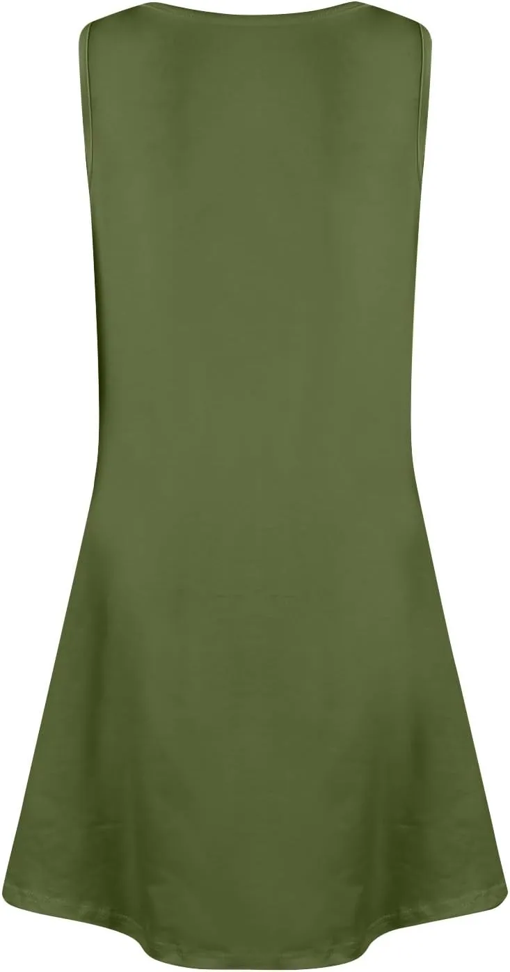 Women's Summer Dresses Loose U Neck Sleeveless Sundresses Casual Floral Dress with Pockets