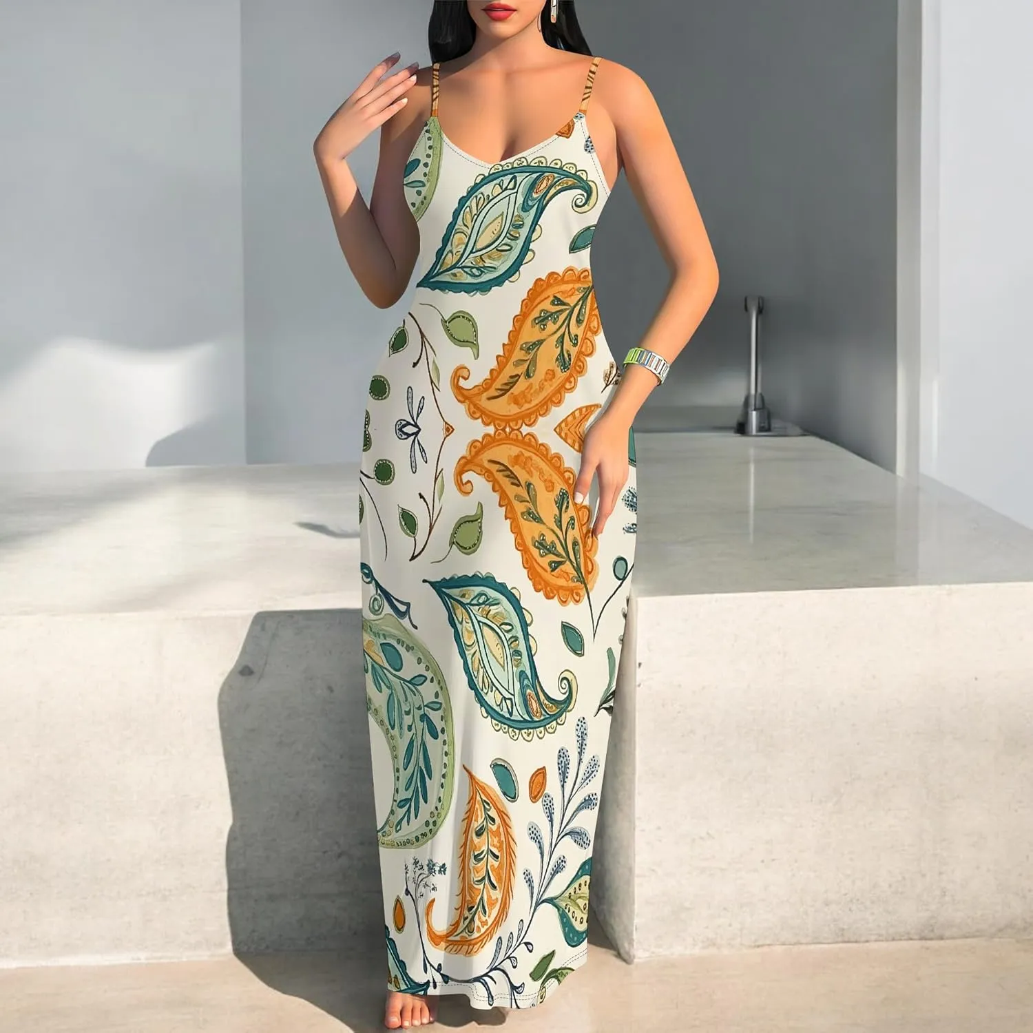 Women's Summer Maxi Dress Long Dress Casual Boho Slip Sexy Slim Sleeveless Spaghetti Strap Tiered Beach Sun Dresses