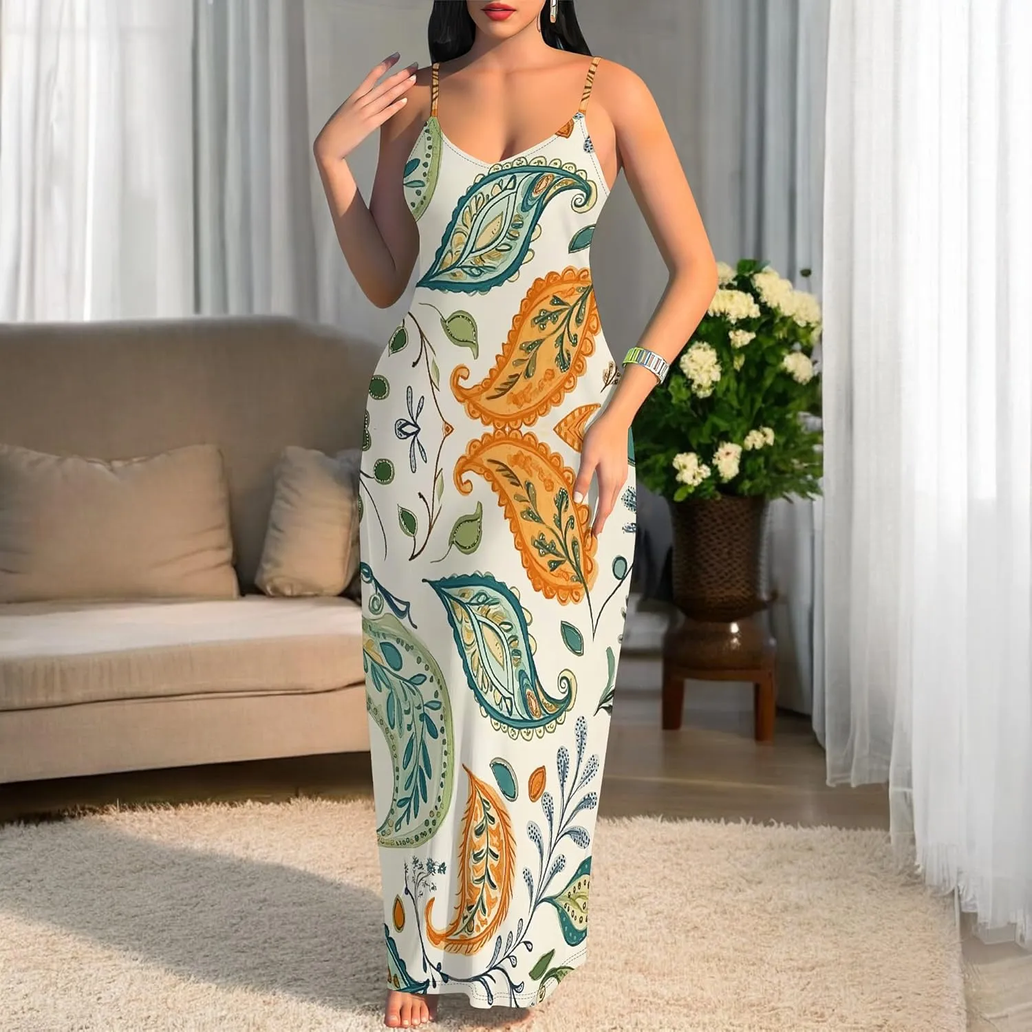 Women's Summer Maxi Dress Long Dress Casual Boho Slip Sexy Slim Sleeveless Spaghetti Strap Tiered Beach Sun Dresses