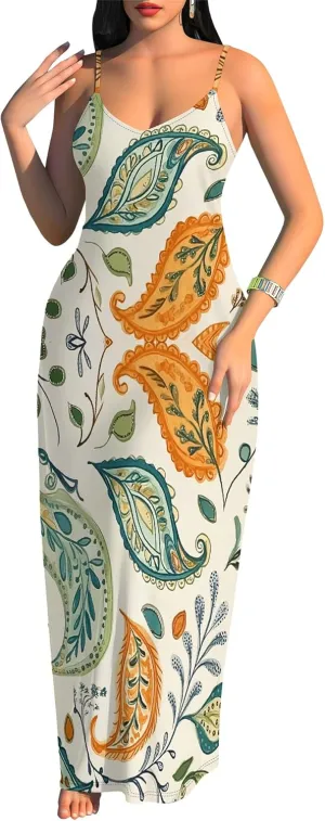 Women's Summer Maxi Dress Long Dress Casual Boho Slip Sexy Slim Sleeveless Spaghetti Strap Tiered Beach Sun Dresses
