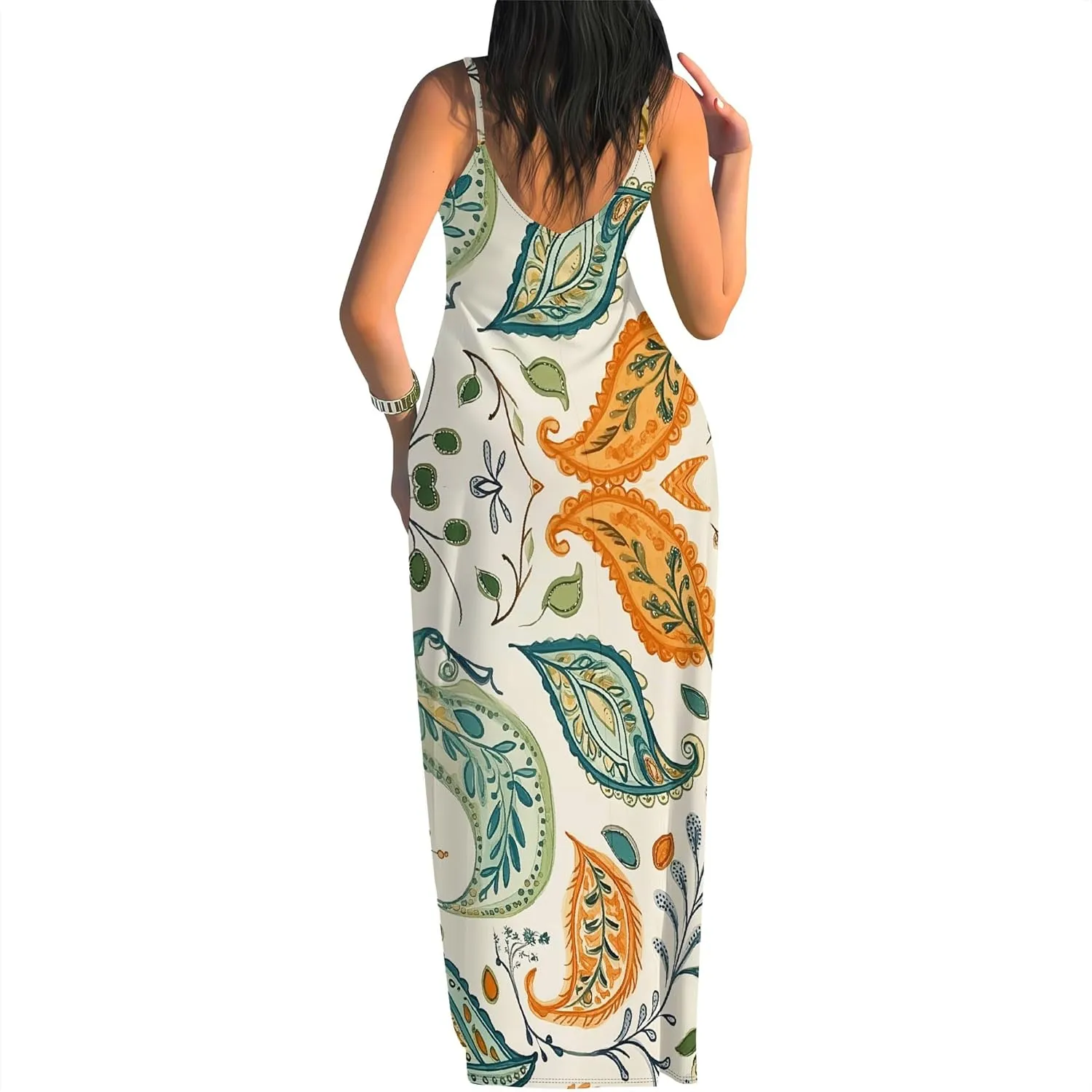 Women's Summer Maxi Dress Long Dress Casual Boho Slip Sexy Slim Sleeveless Spaghetti Strap Tiered Beach Sun Dresses