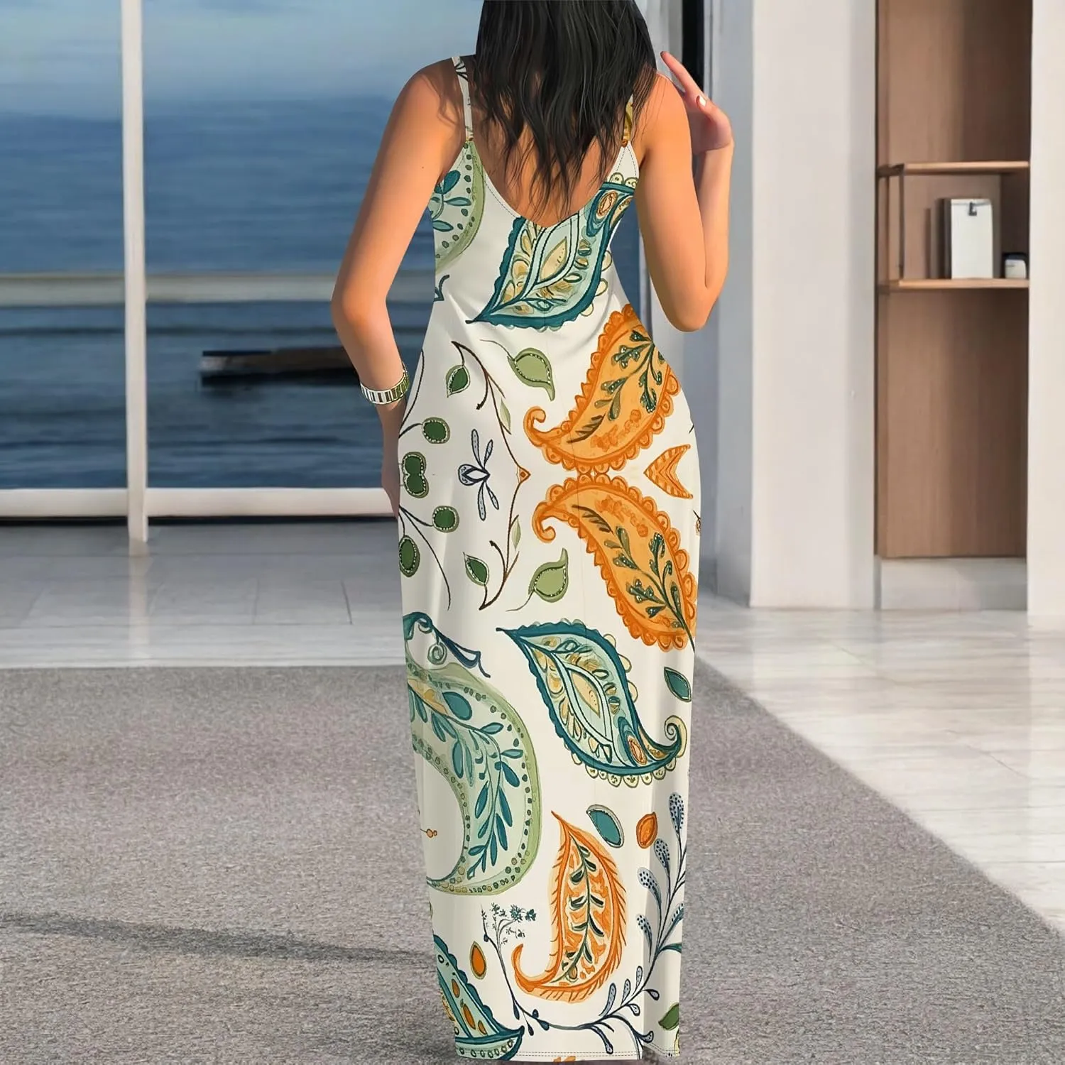 Women's Summer Maxi Dress Long Dress Casual Boho Slip Sexy Slim Sleeveless Spaghetti Strap Tiered Beach Sun Dresses