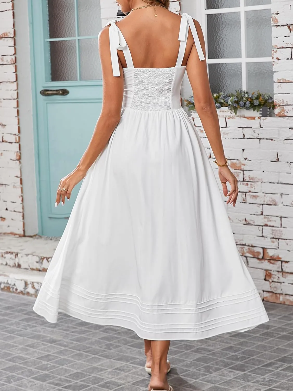 Women's Summer Midi Dress V Neck Casual Flowy A Line Sundress Wedding Guest Long Dresses with Pockets