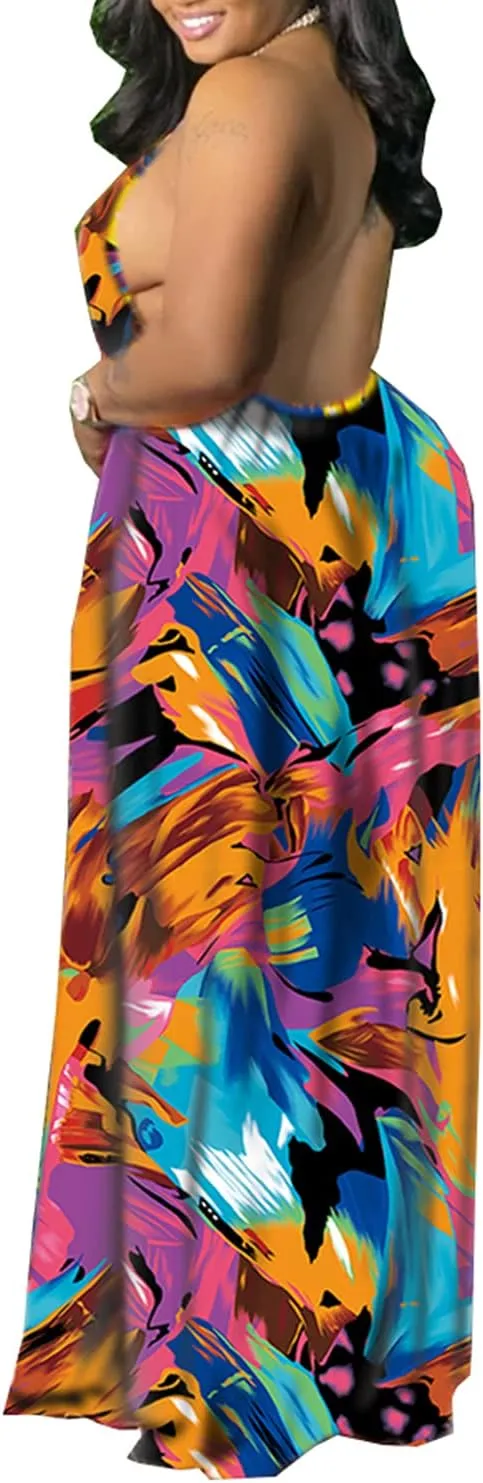Women's Summer Sundress 2024 Sexy Floral Plus Size Sleeveless Loose Beach Summer Sundress with Pockets