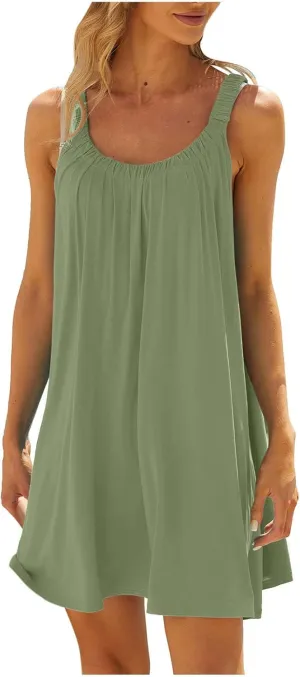 Womens Summer Sundresses Vest Sling Beach Dresses Bikini Beachwear Coverups Casual Vacation Mini Dress