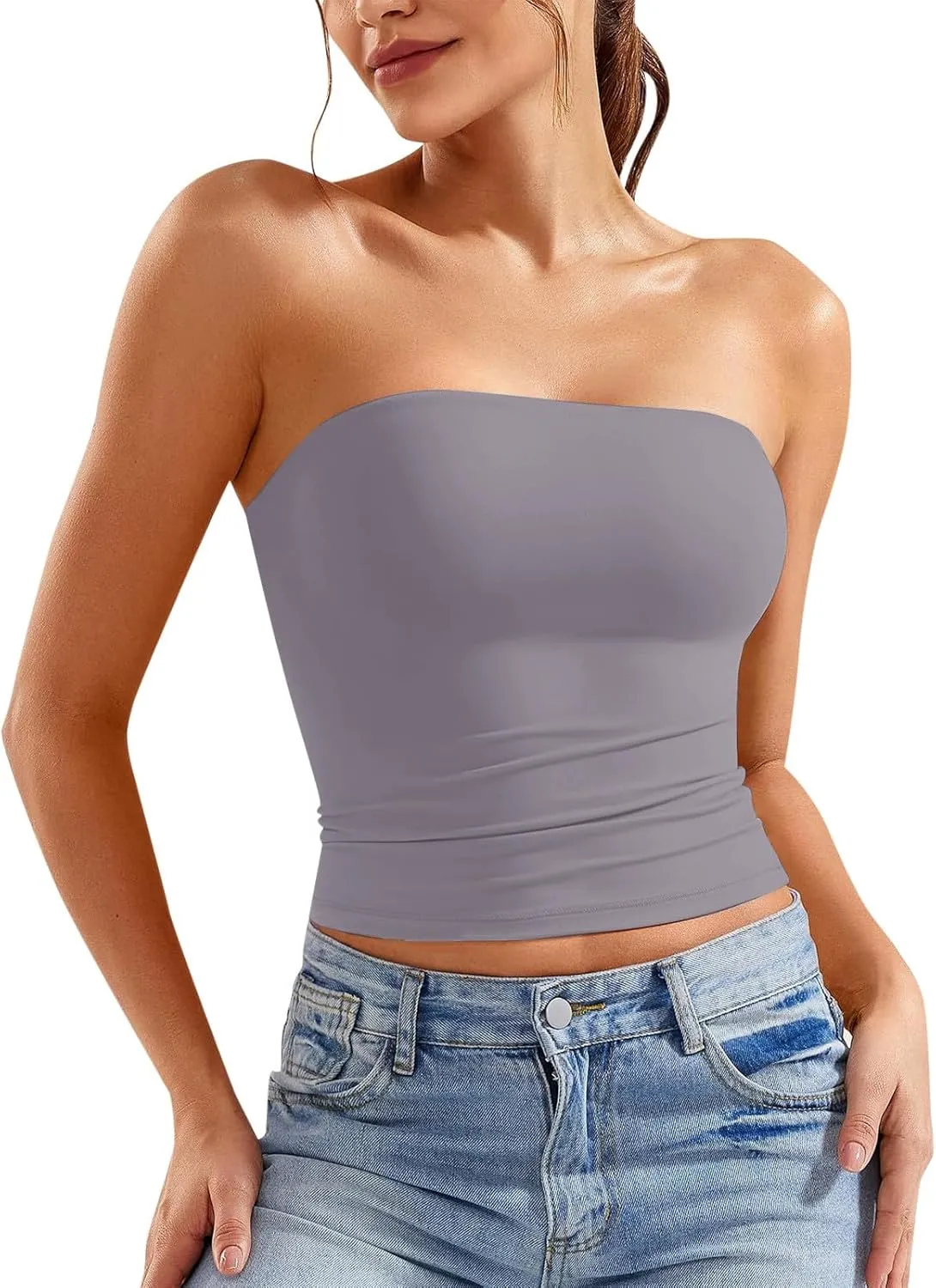 Women's Tube Tops Summer Outfits Going Out Bandeau Shirts Sleeveless Strapless Crop Tank Top
