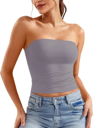 Women's Tube Tops Summer Outfits Going Out Bandeau Shirts Sleeveless Strapless Crop Tank Top