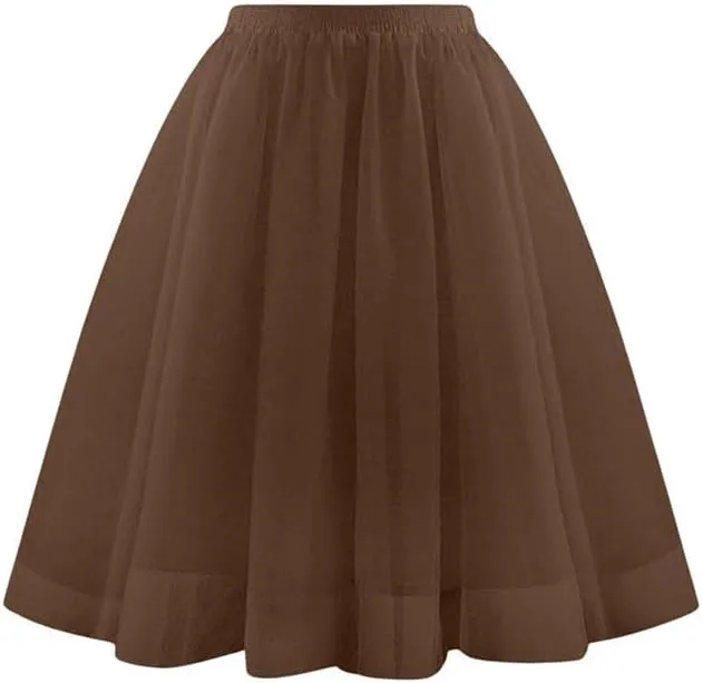 Womens Tulle Skirts Midi Elastic High Waisted Pleated Mesh Flowy A-Line Party Long Tutu Skirt Fashion Clothes