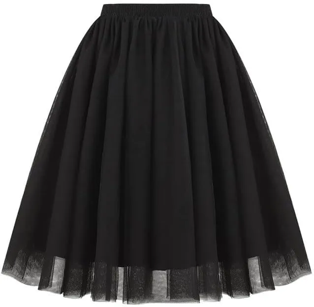 Womens Tulle Skirts Midi Elastic High Waisted Pleated Mesh Flowy A-Line Party Long Tutu Skirt Fashion Clothes