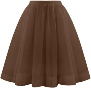 Womens Tulle Skirts Midi Elastic High Waisted Pleated Mesh Flowy A-Line Party Long Tutu Skirt Fashion Clothes