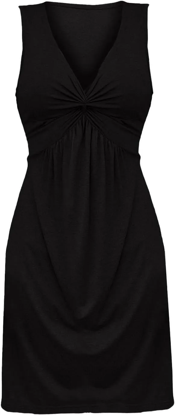 Women's Twist Front V Neck Ruffle Casual Summer Dress Sexy Elegant Sleeveless Club Party Tunic Bodycon Mini Dresses