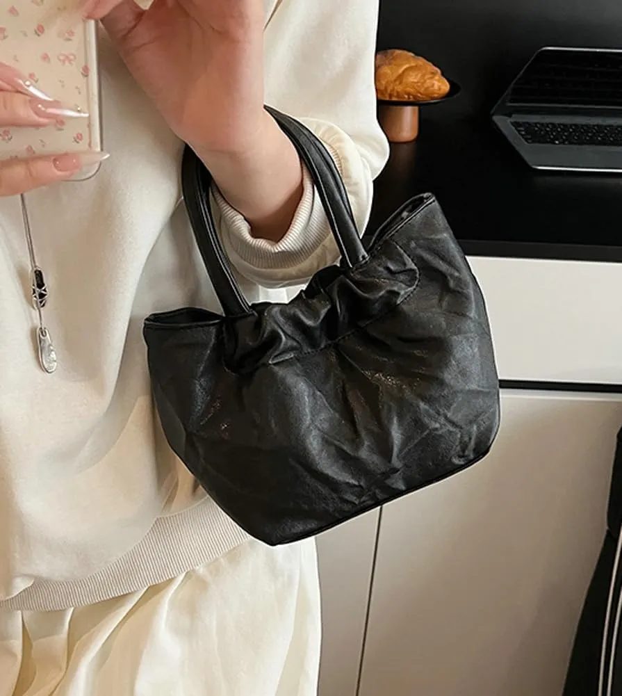 Womens Vegan Leather Crossbody Purses Small Chic Pleated Shoulder Tote Bag Satchels Bucket Top Handle Handbags 2025