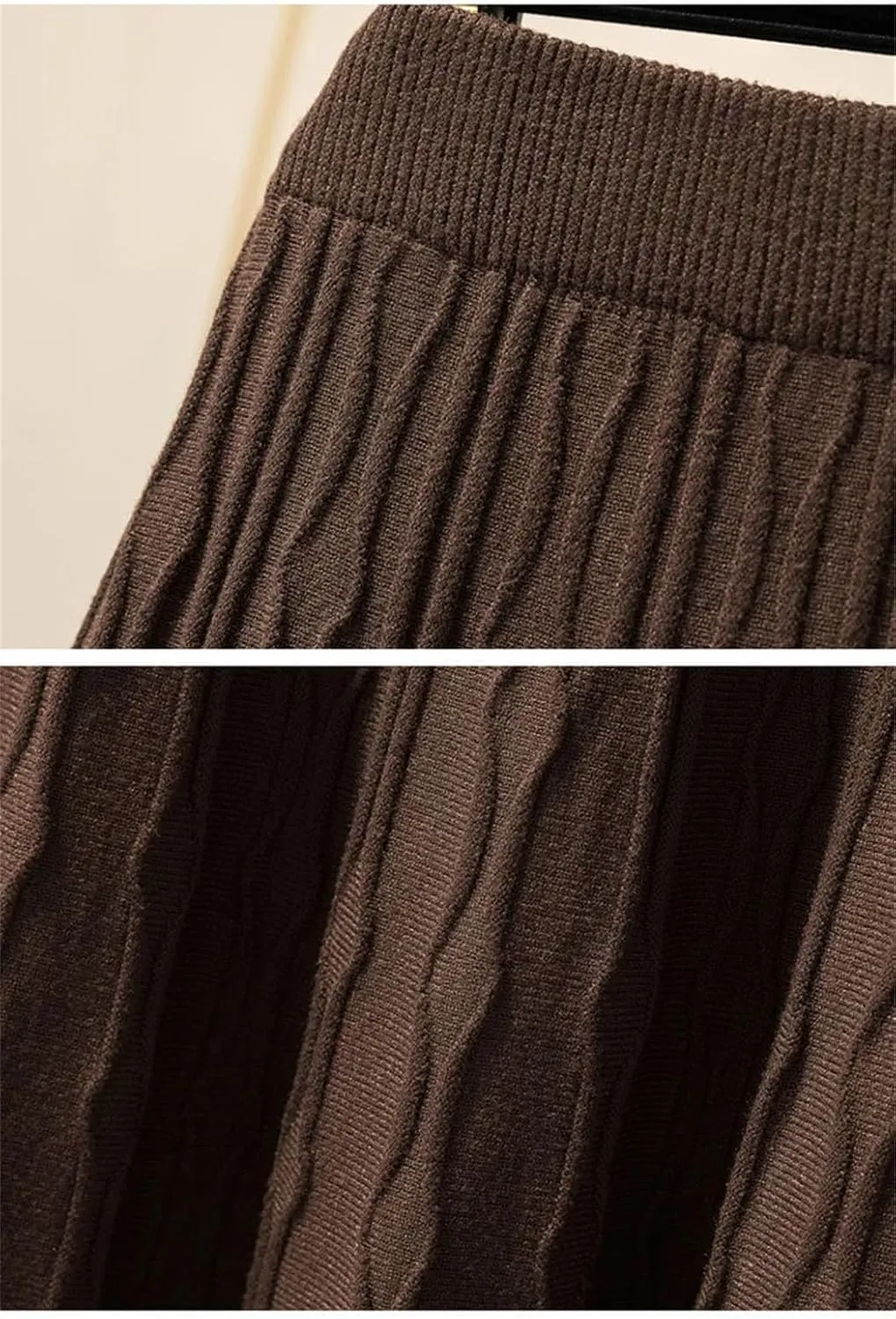Women's Vintage Knitted Midi Skirt High Waist Pleated Sweater Skirt Winter Slim All Match A Line Skirts