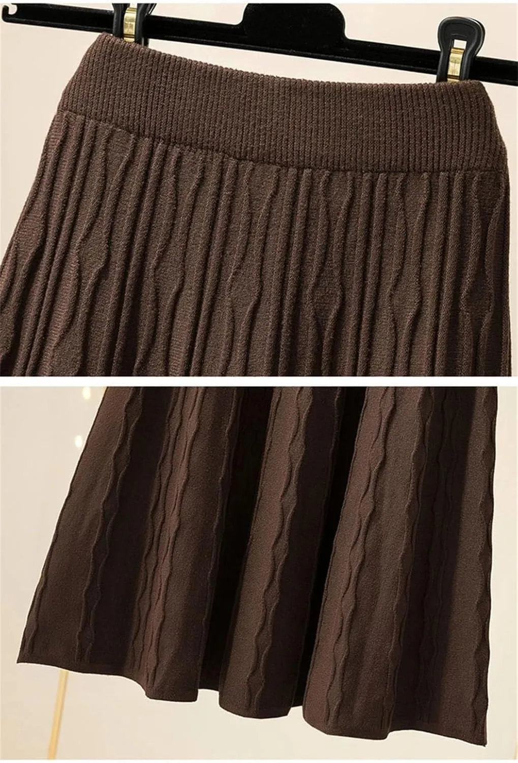 Women's Vintage Knitted Midi Skirt High Waist Pleated Sweater Skirt Winter Slim All Match A Line Skirts