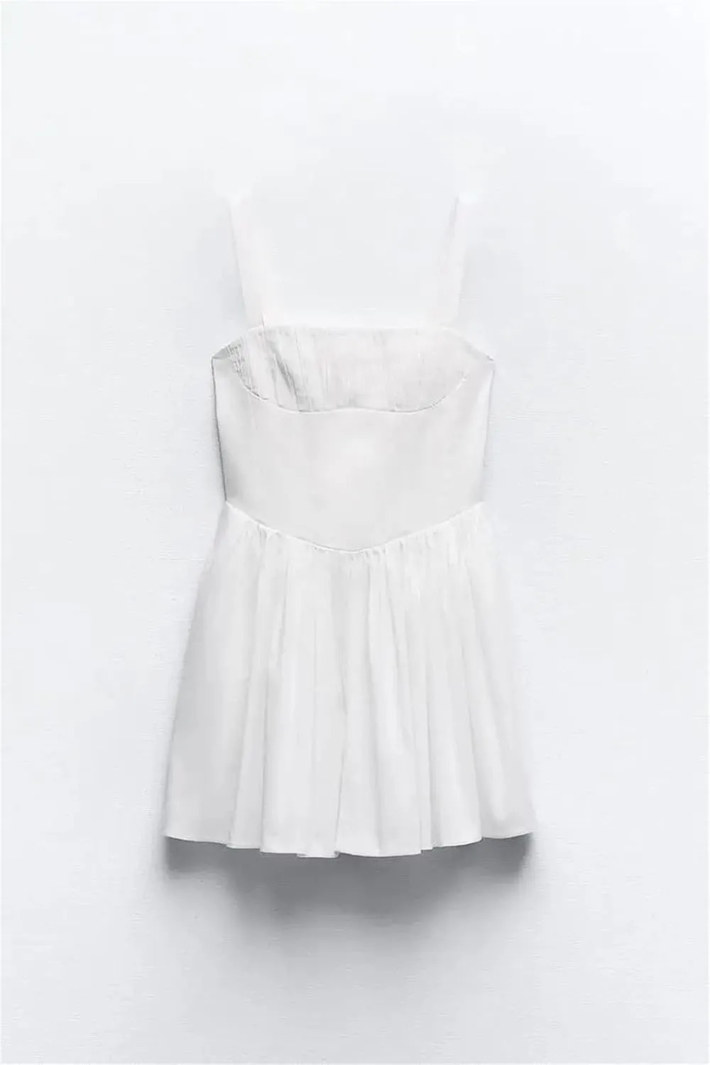 Women's Voluminous Skirt Dress Solid High Waisted Hidden Zip One Line Neck Strap Lining Skirt Chic Dress