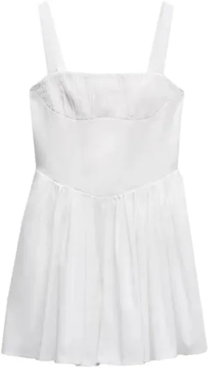 Women's Voluminous Skirt Dress Solid High Waisted Hidden Zip One Line Neck Strap Lining Skirt Chic Dress