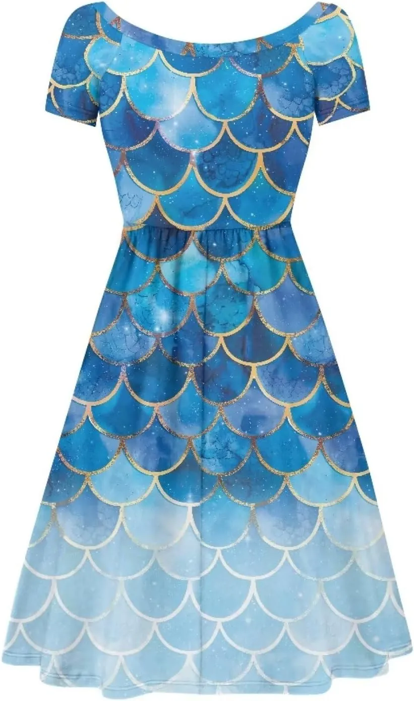 Women's Wide Collar Casual Dresses Scoop Neck Summer Sundress Short Sleeve A-Line Maxi Dress Plus Size
