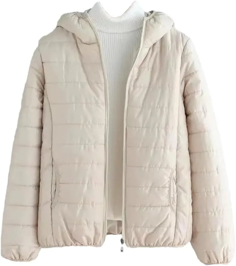 Women's Winter Thin Warm Cotton Coat Short Solid Color Student Outwear Hooded Down Cotton Jacket Padded Puffer Parkas