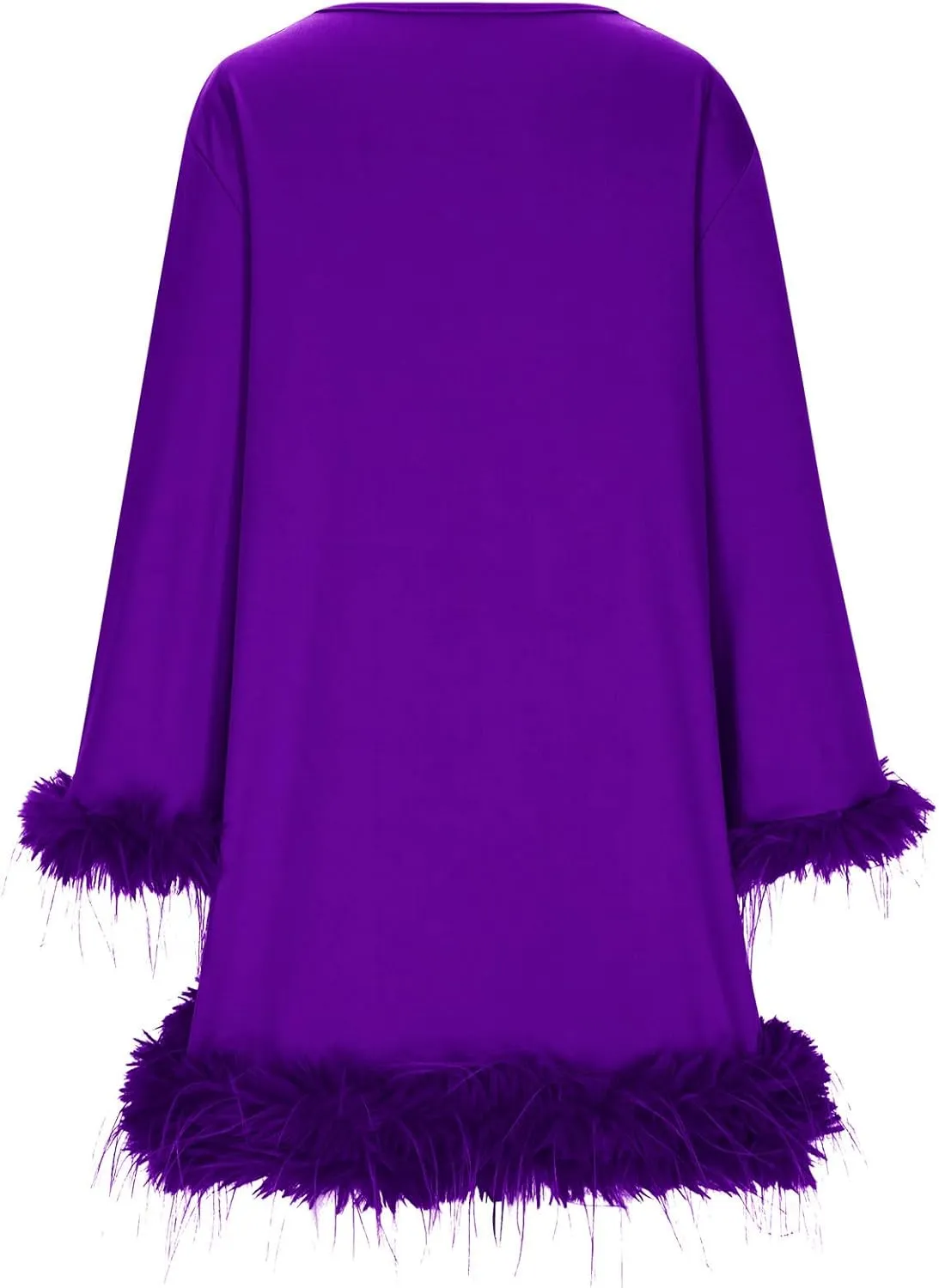 XUNRYAN Womens Feather Dress Trendy Long Sleeve Plus Size Elegant Formal Faux-Fur Trim Flowy Casual Cute Party Midi Dress