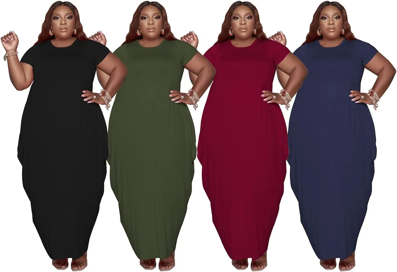 YeGine Oversize Tshirt Dress Plus Size Short Sleeve Maxi Dress with Pockets