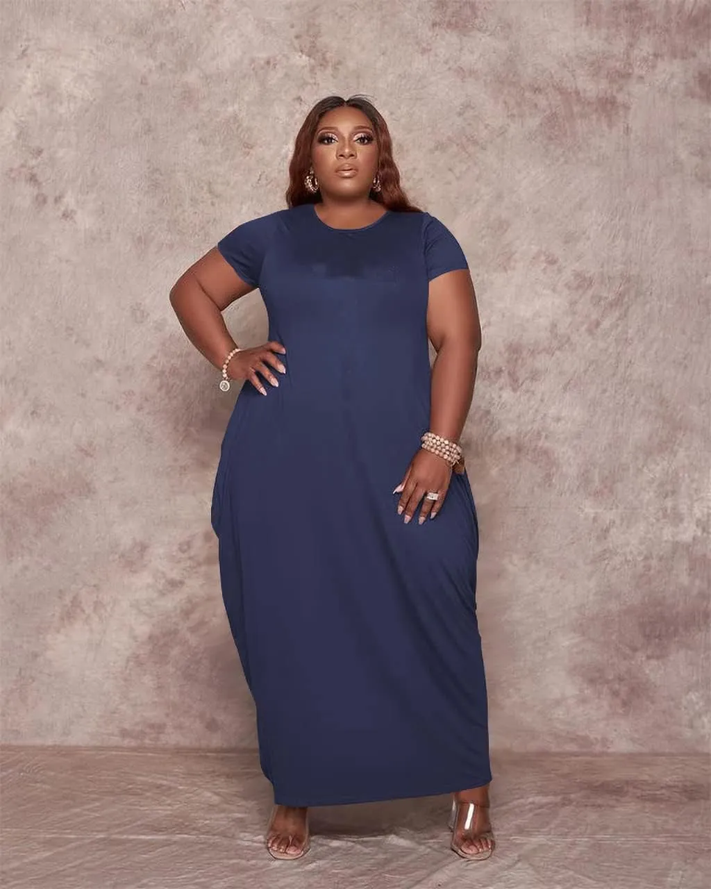 YeGine Oversize Tshirt Dress Plus Size Short Sleeve Maxi Dress with Pockets