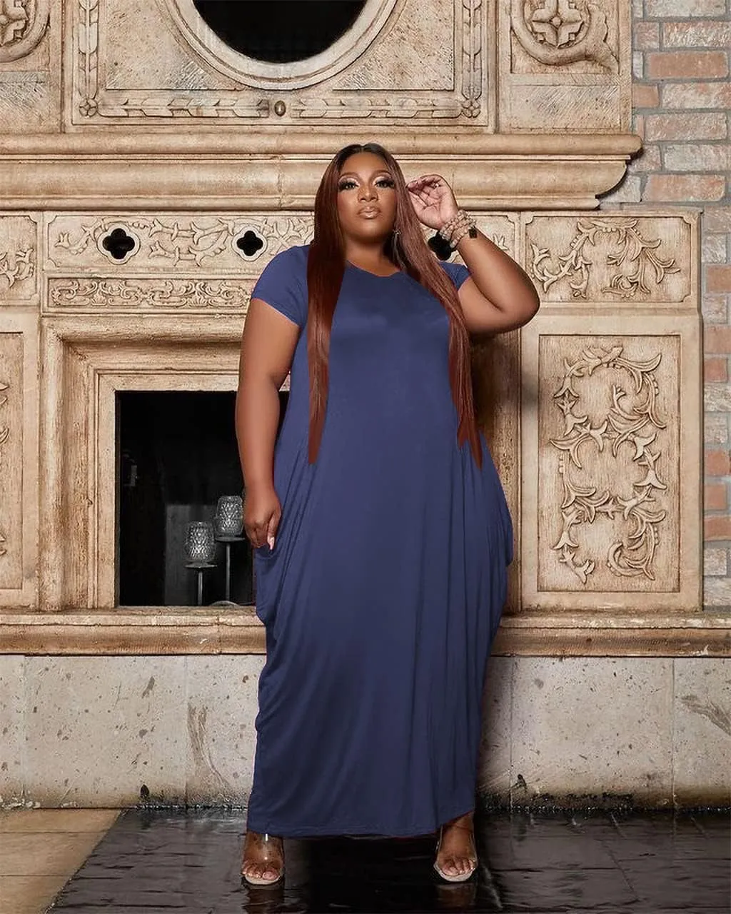 YeGine Oversize Tshirt Dress Plus Size Short Sleeve Maxi Dress with Pockets