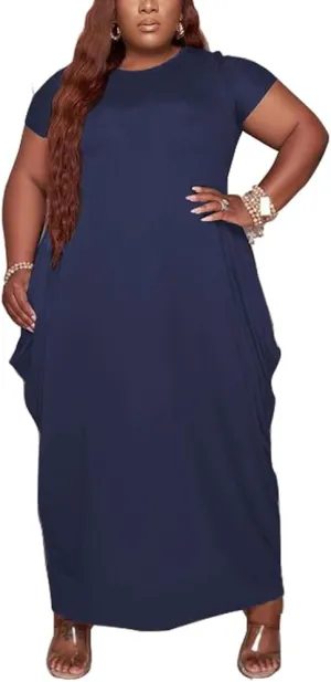 YeGine Oversize Tshirt Dress Plus Size Short Sleeve Maxi Dress with Pockets