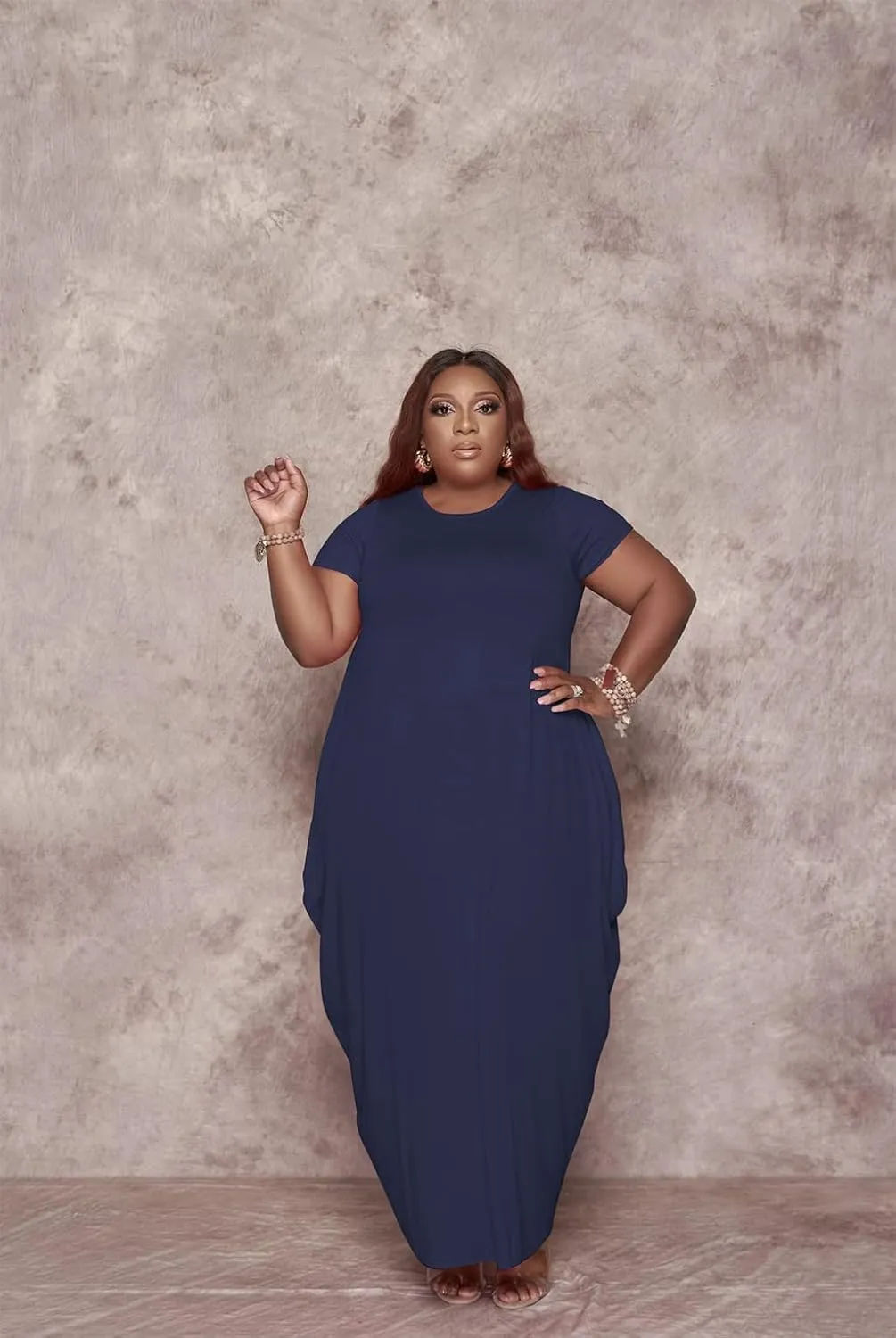 YeGine Oversize Tshirt Dress Plus Size Short Sleeve Maxi Dress with Pockets