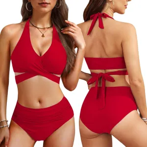 Zando High Waisted Swim Suits for Women 2025 Tummy Control Bikini Flattering 2 Piece Swimsuits for Curvy Women Bathing Suit
